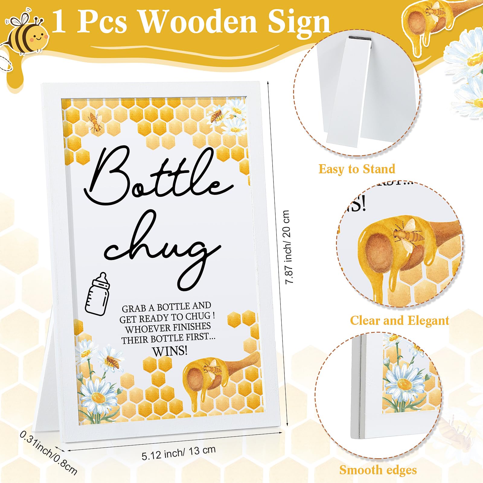 Roowest Bottle Chug Baby Shower Game Favors Including Bee Theme Bottle Chug Game Wooden Sign And 18 Pcs Yellow Baby Bottles For